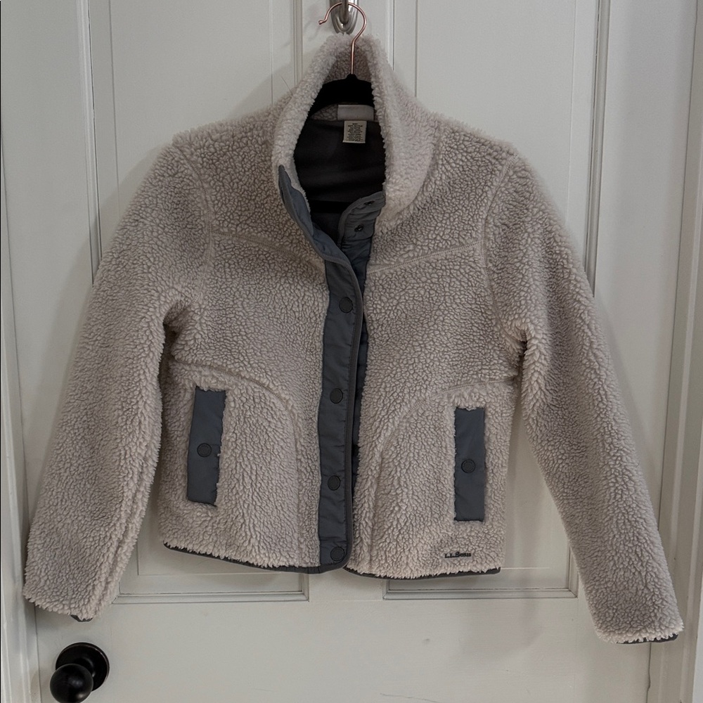 L.L. Bean Cream Sherpa Jacket with Gray Details